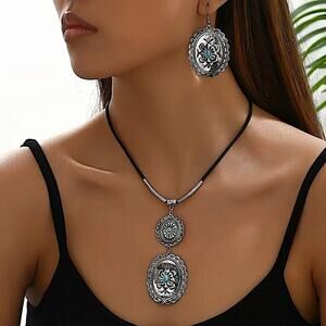 Boho Western Necklace Earrings Set